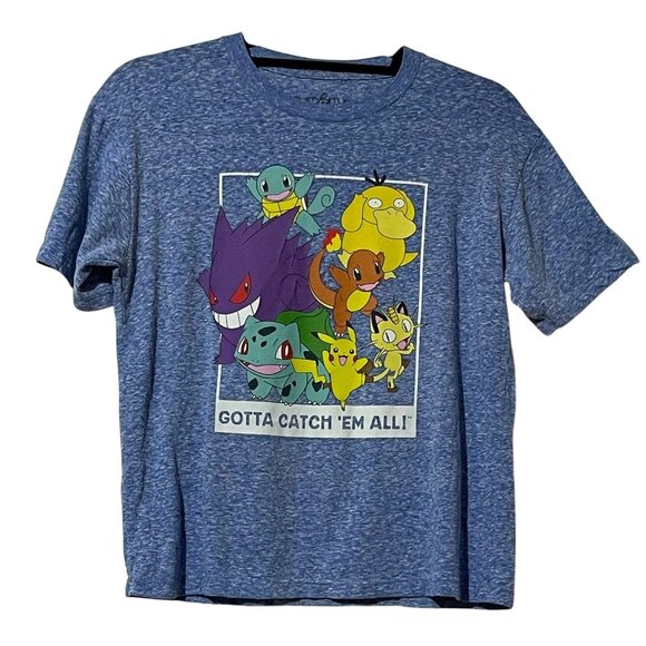 Pokemon Graphic Heather Blue T-Shirt "Gotta Catch Em All" Design Womens Size M - Picture 2 of 5
